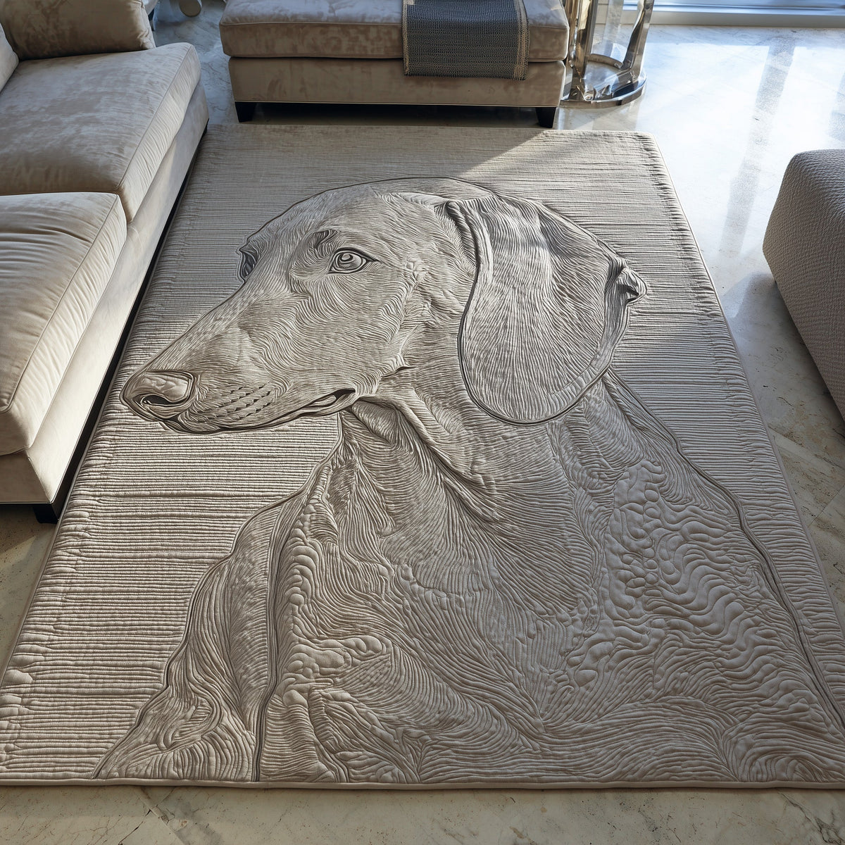 Dachshund area rug in a living room