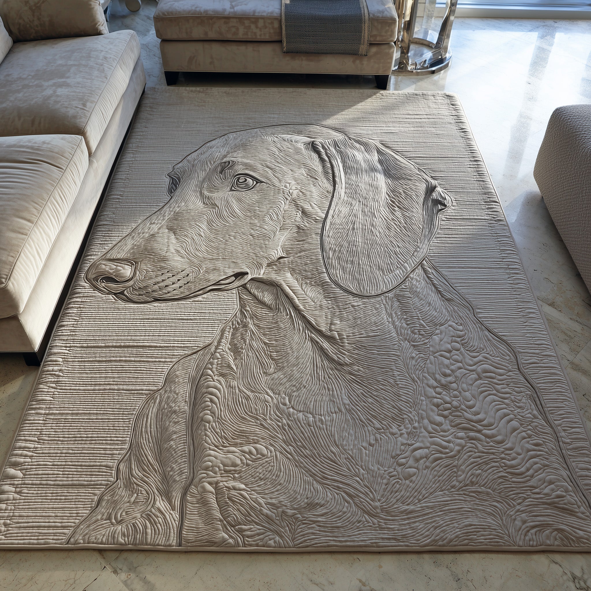 Dachshund area rug in a living room