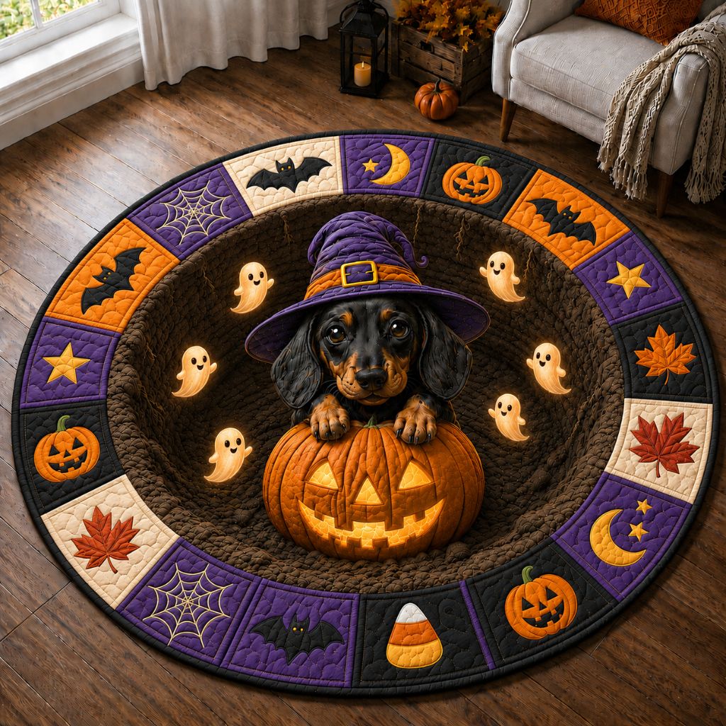 Dachshund Boo Round Mat Rug - Nature Design | Serene Home Decor - washable non-slip printed rug