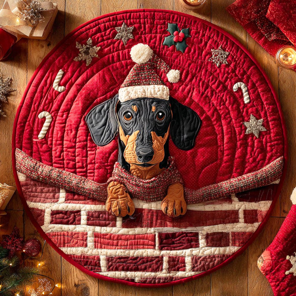 Dachshund Carol Round Mat Rug - washable non-slip printed rug