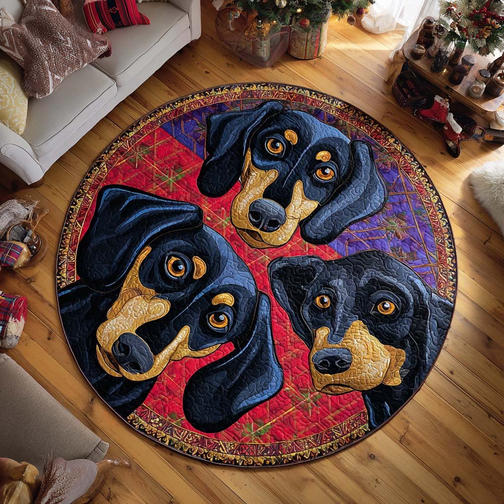 Dachshund Cozy Trio Round Mat Rug - washable non-slip printed rug