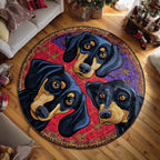 Dachshund Cozy Trio Round Mat Rug - washable non-slip printed rug