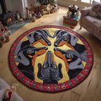Dachshund Festive Circle Round Mat Rug - washable non-slip printed rug