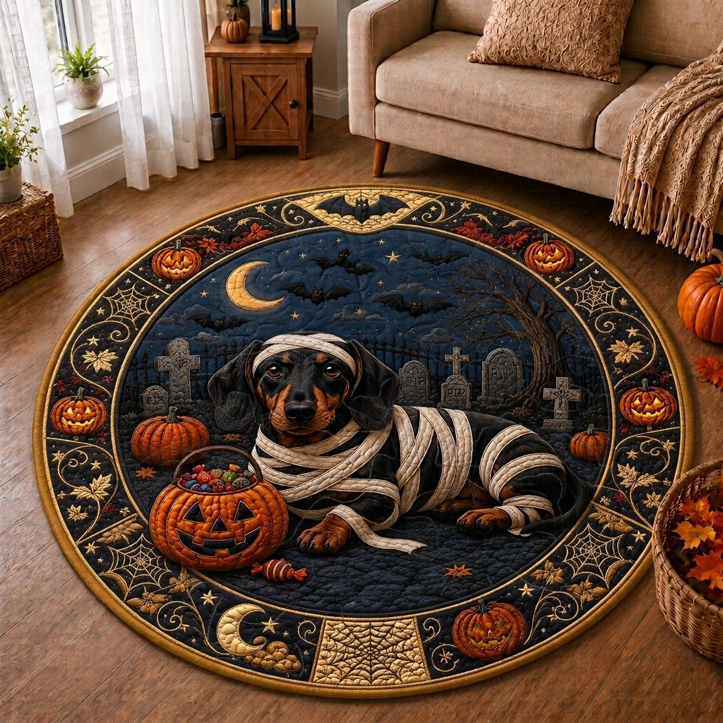 Dachshund Fright Round Mat Rug - Nature Design | Serene Home Decor - washable non-slip printed rug