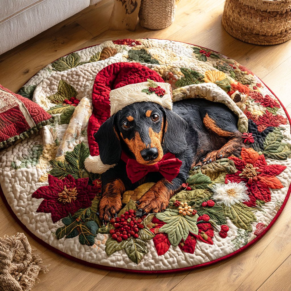 Dachshund Frost Round Mat Rug - washable non-slip printed rug