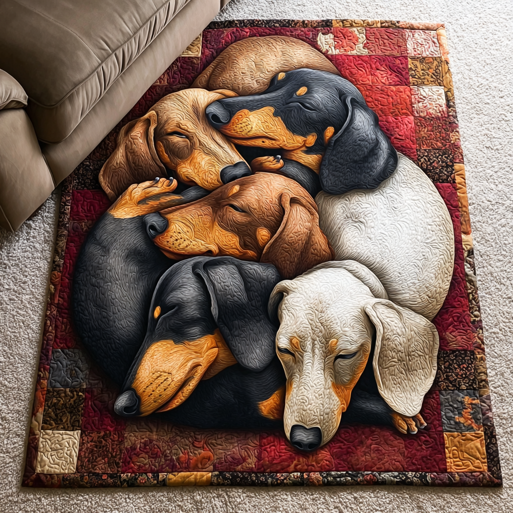 Dachshund Haven area rug in a living room