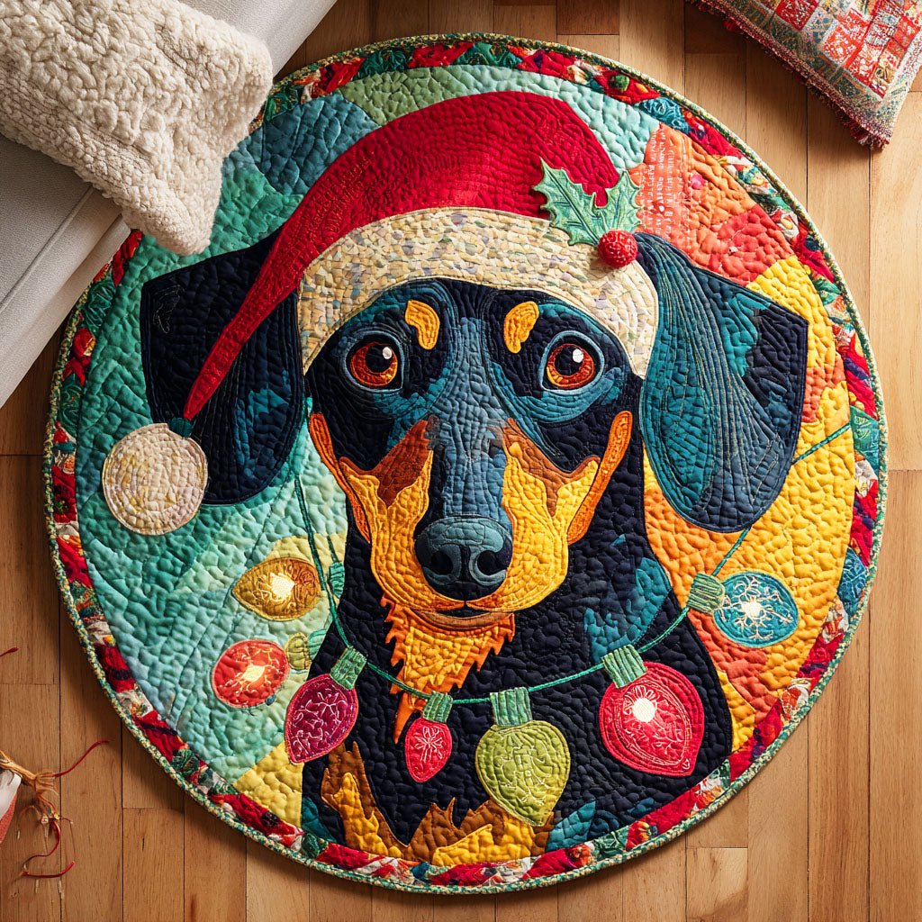 Dachshund Holiday Christmas Round Mat Rug - washable non-slip printed rug