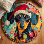 Dachshund Holiday Christmas Round Mat Rug - washable non-slip printed rug