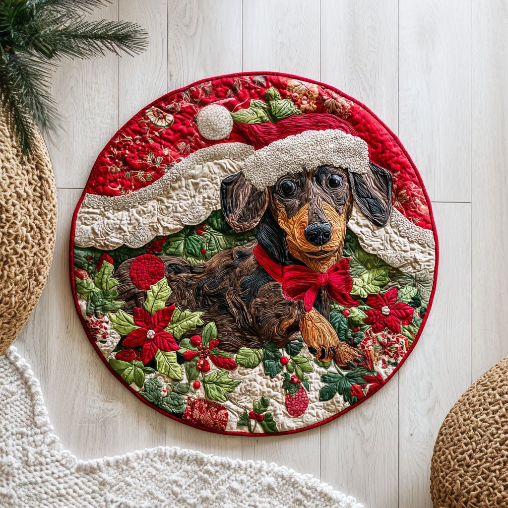 Dachshund Joyful Round Mat Rug - washable non-slip printed rug