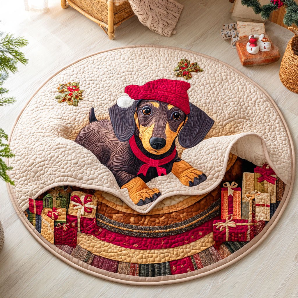 Dachshund Mistletoe Round Mat Rug - washable non-slip printed rug
