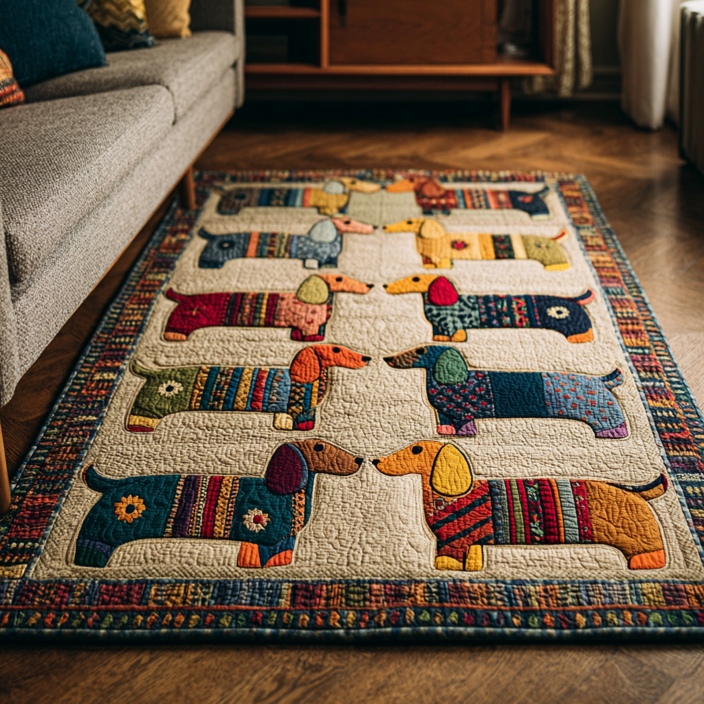 Dachshund Parade area rug in a living room