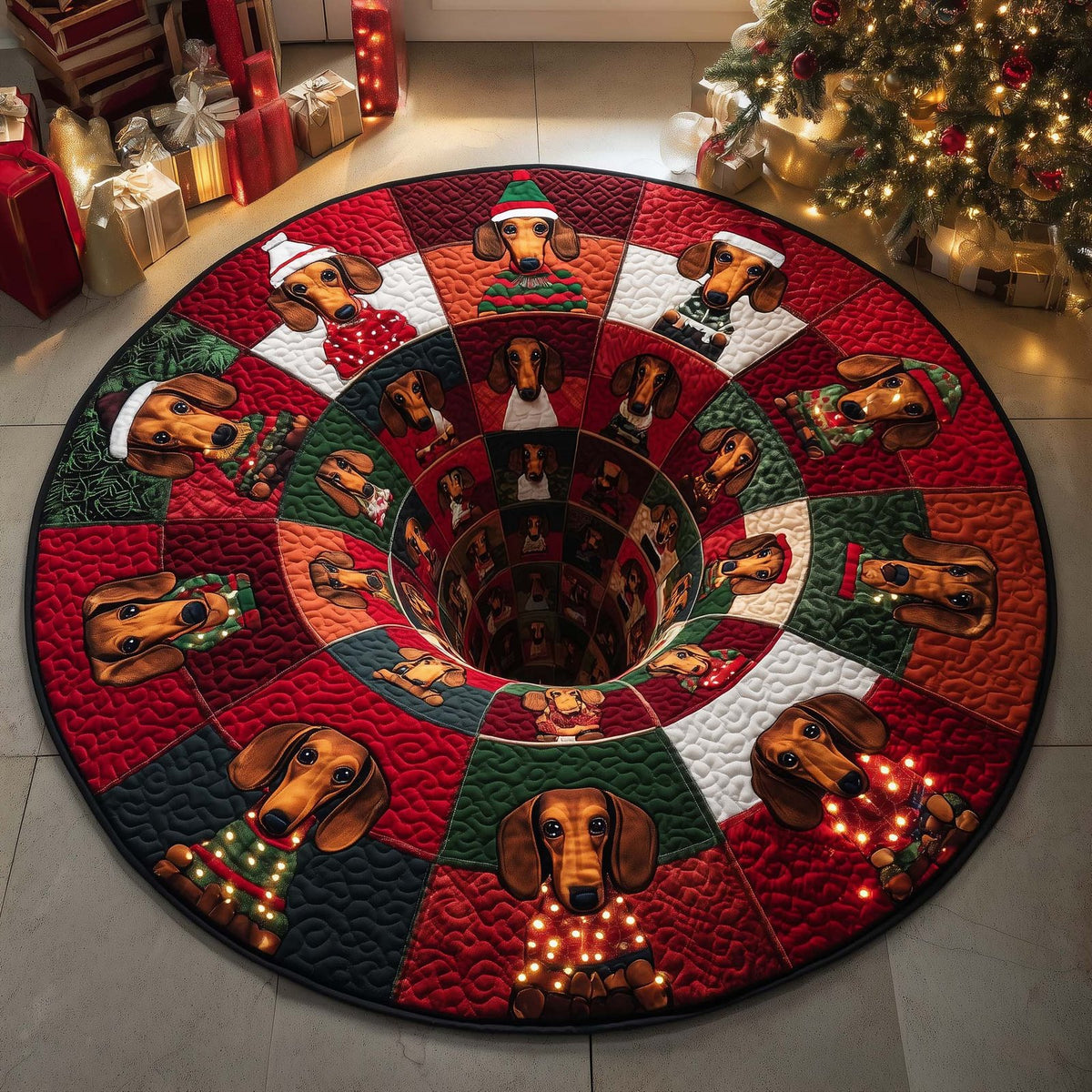Dachshund Parade Round Mat Rug - washable non-slip printed rug