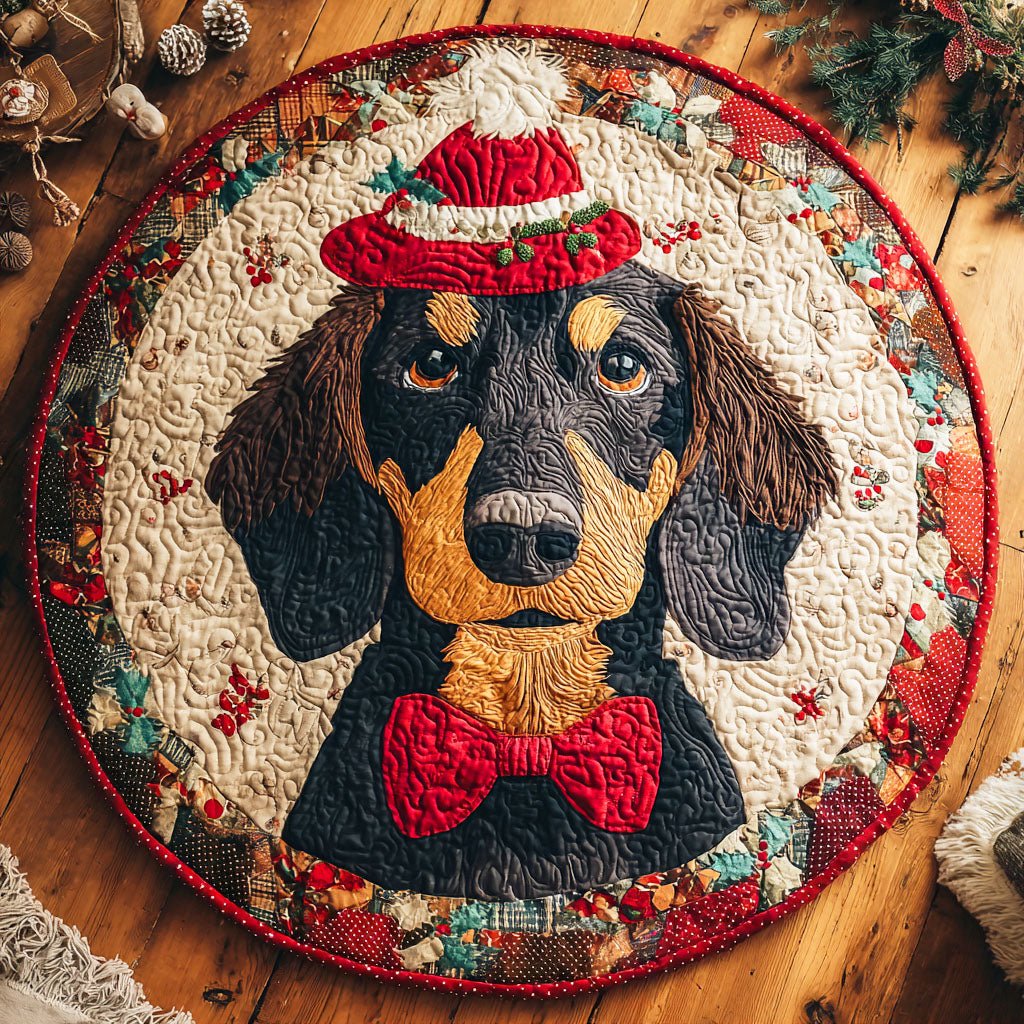Dachshund Pine Round Mat Rug - washable non-slip printed rug