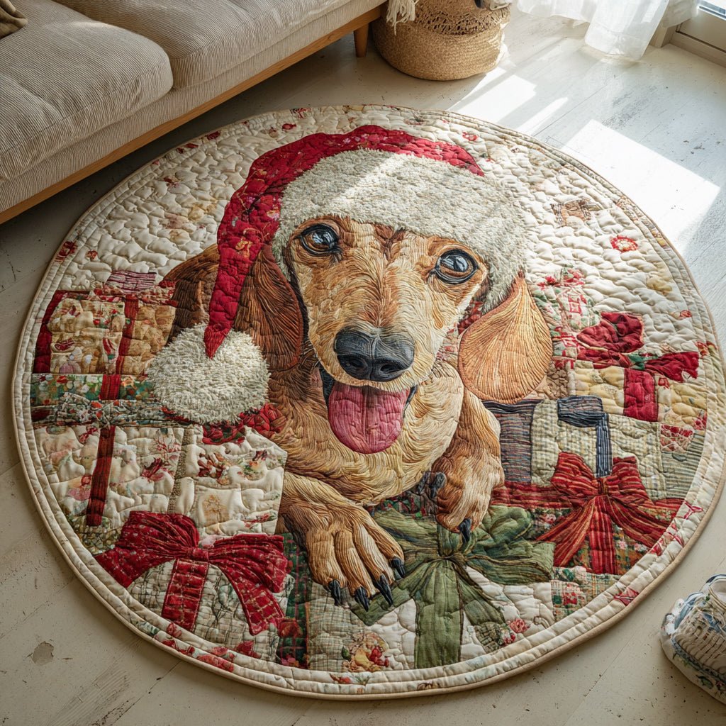 Dachshund Present Dog Round Mat Rug - washable non-slip printed rug