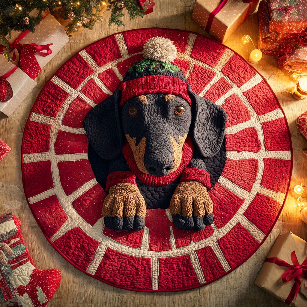 Dachshund Sleigh Round Mat Rug - washable non-slip printed rug
