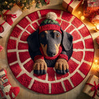 Dachshund Sleigh Round Mat Rug - washable non-slip printed rug