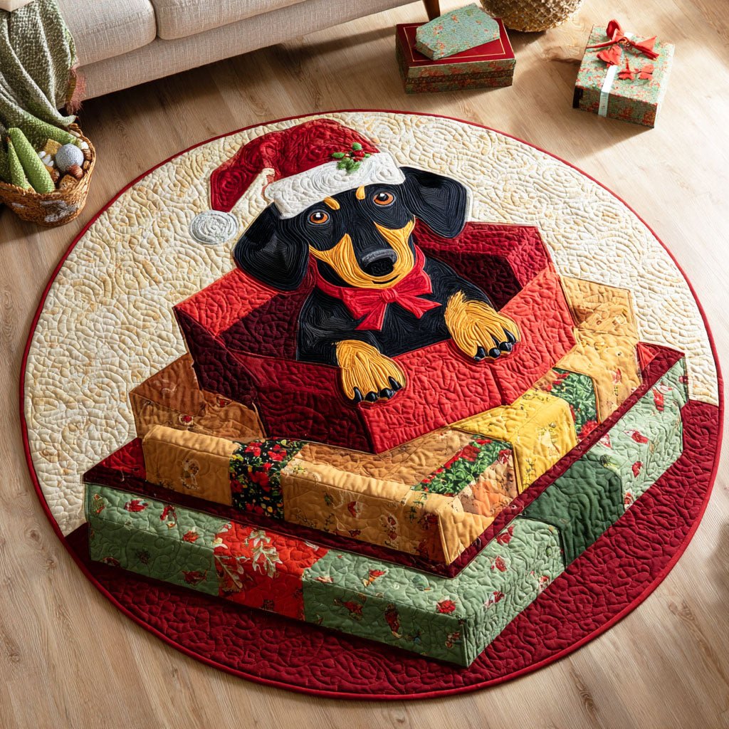 Dachshund Snowfall Round Mat Rug - washable non-slip printed rug