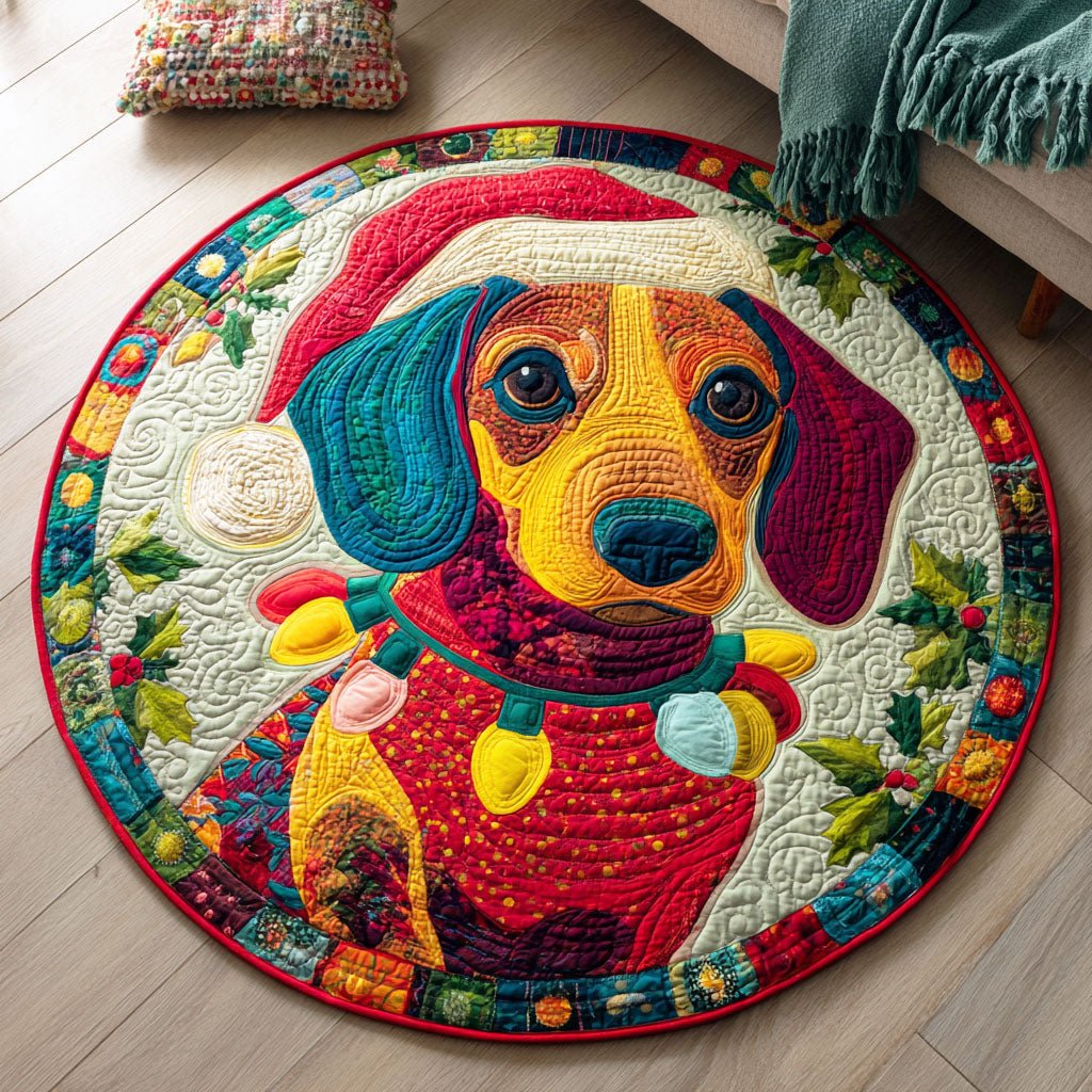 Dachshund Stocking Round Mat Rug - washable non-slip printed rug
