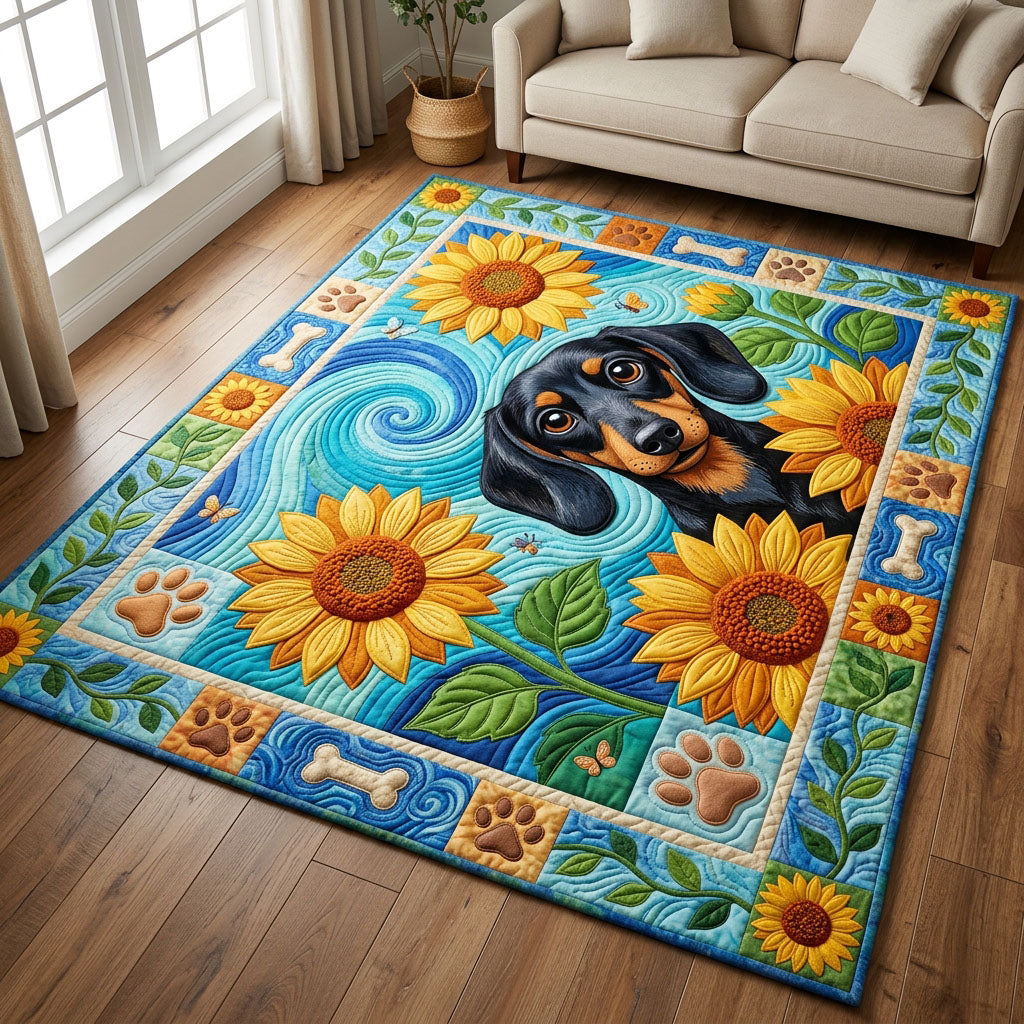 Dachshund Sunflower area rug in a living room