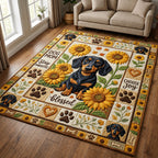 Dachshund Sunflower area rug in a living room