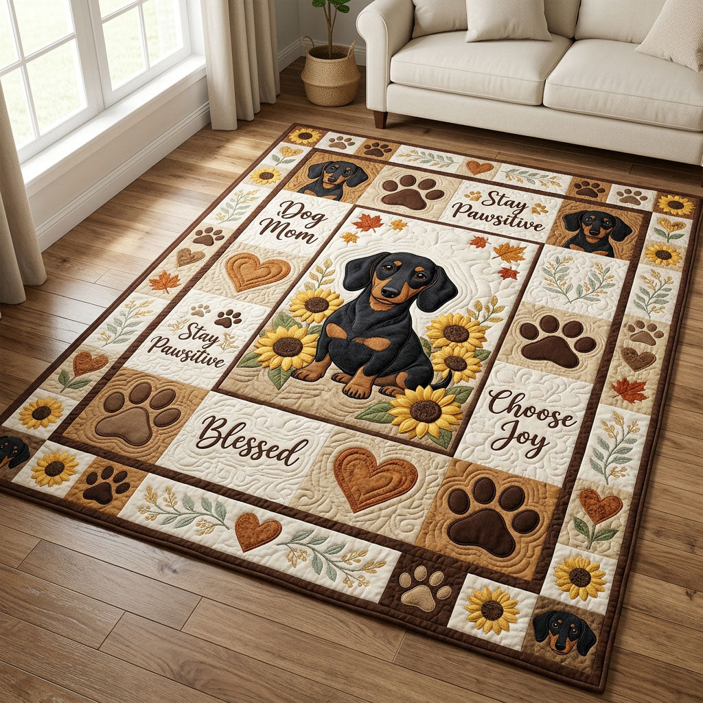 Dachshund Sunflower area rug in a living room