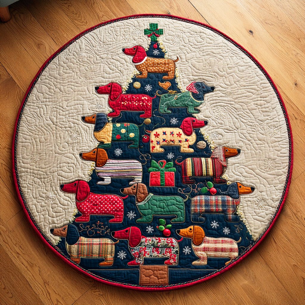 Dachshund Tidings Round Mat Rug - washable non-slip printed rug
