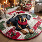Dachshund Wreath Round Mat Rug - washable non-slip printed rug