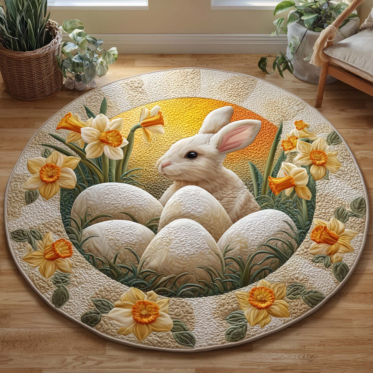 Daffodil Bunny Round Mat Rug