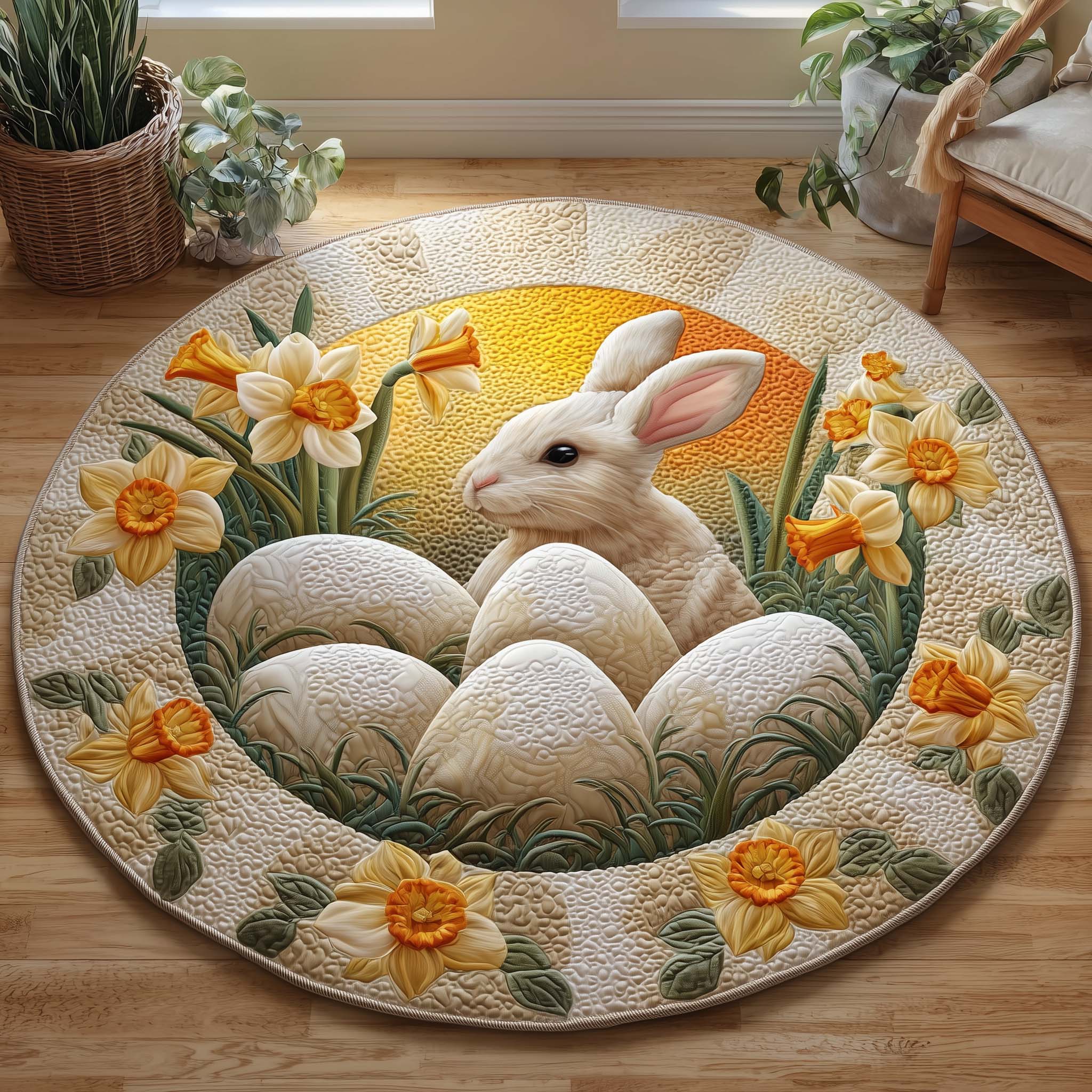 Daffodil Bunny Round Mat Rug