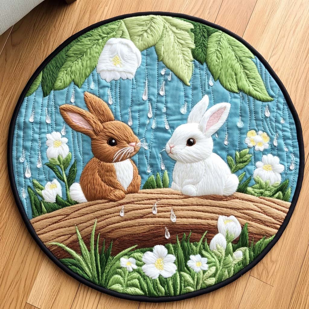Daisy Bunny Round Mat Rug - washable non-slip printed rug