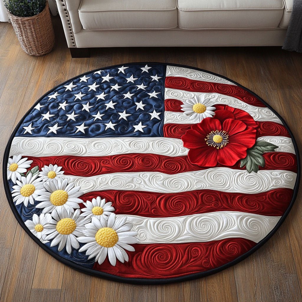 Daisy Glory Round Mat Rug - washable non-slip printed rug