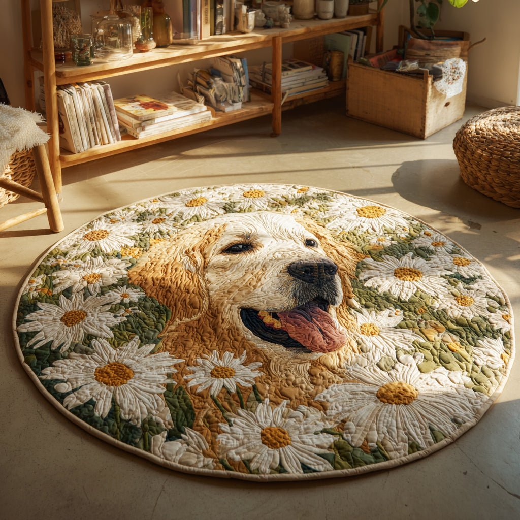 Daisy Golden Retriever Round Mat Rug - washable non-slip printed rug