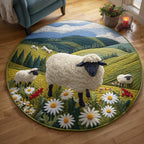 Daisy Pasture Round Mat Rug - washable non-slip printed rug