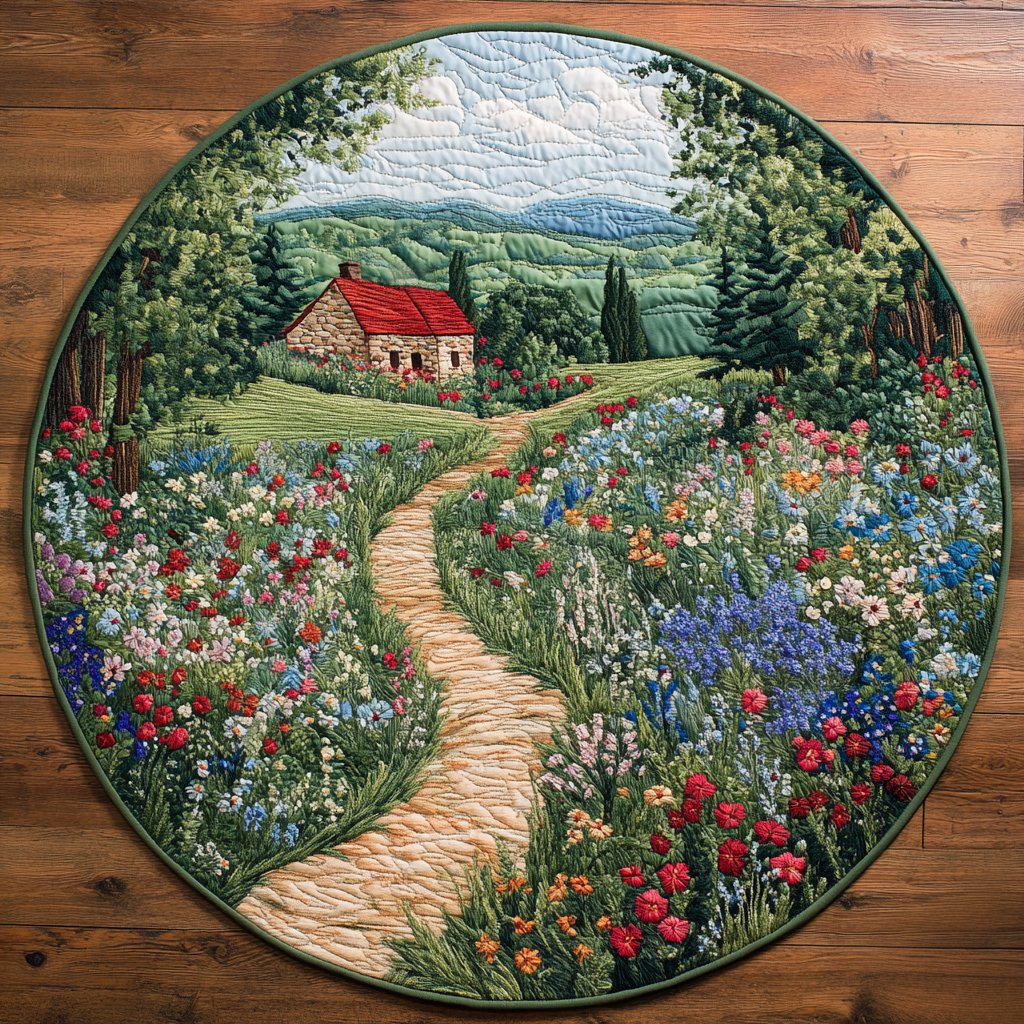 Daisy Road Round Mat Rug - washable non-slip printed rug