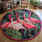 Dapper Flamingo Crew Round Mat Rug - washable non-slip printed rug
