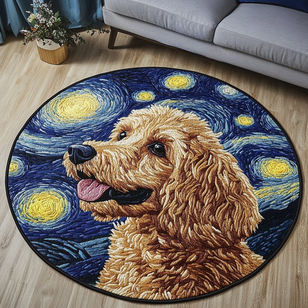 Dapper Pup Round Mat Rug - washable non-slip printed rug