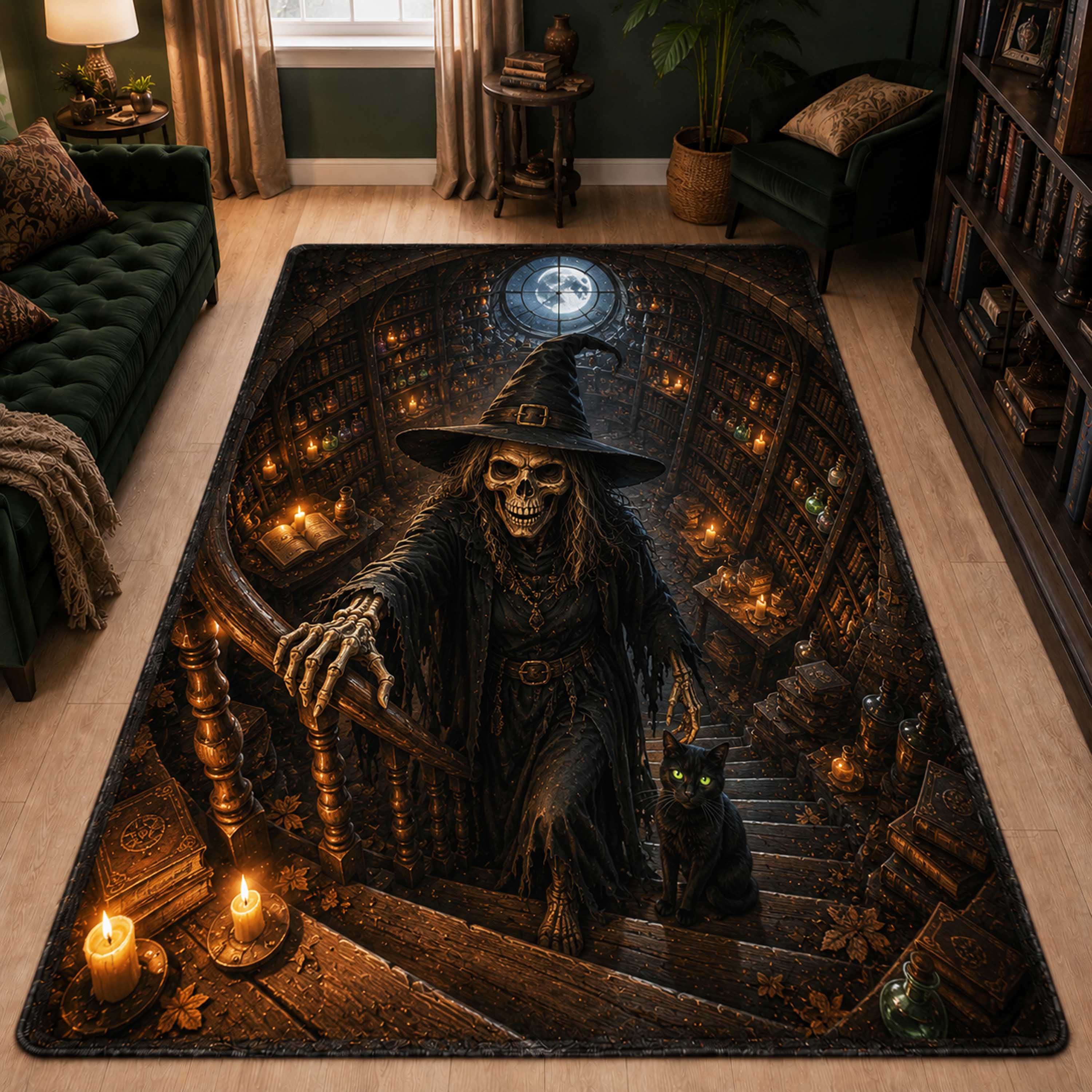 Dark Descent area rug in a living room