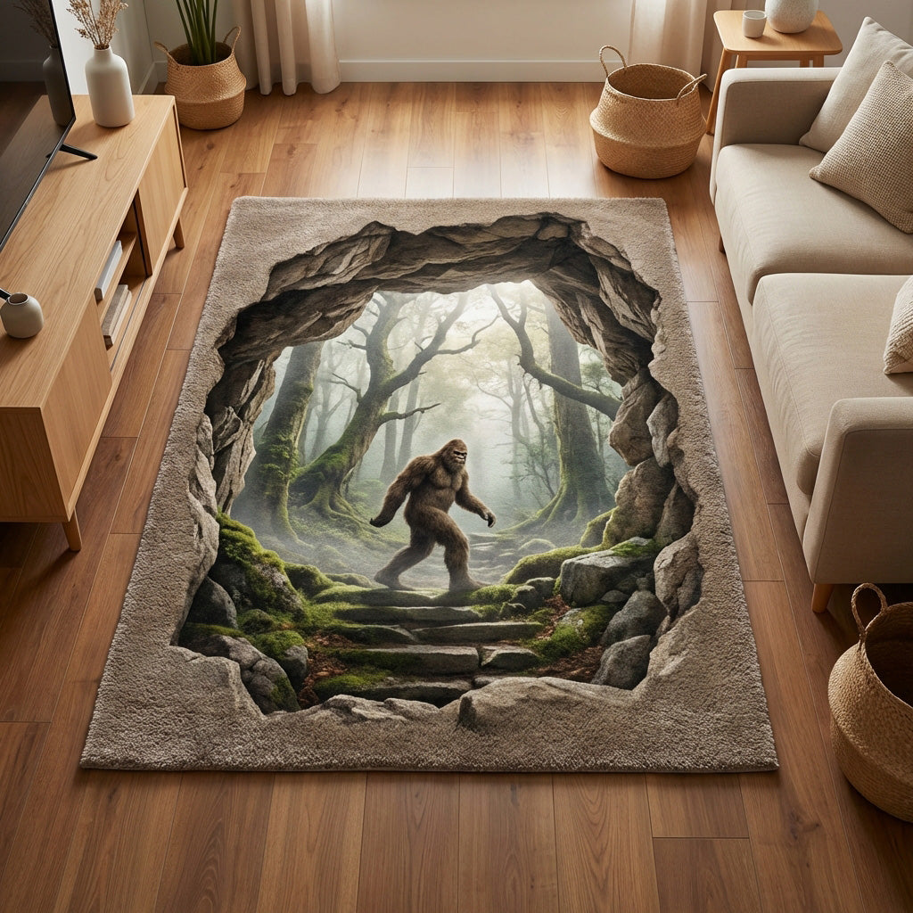 Dark Footprint area rug in a living room