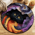 Dark Moon Cat Round Mat Rug - Cute Pet Design | Animal Printed Home Decor