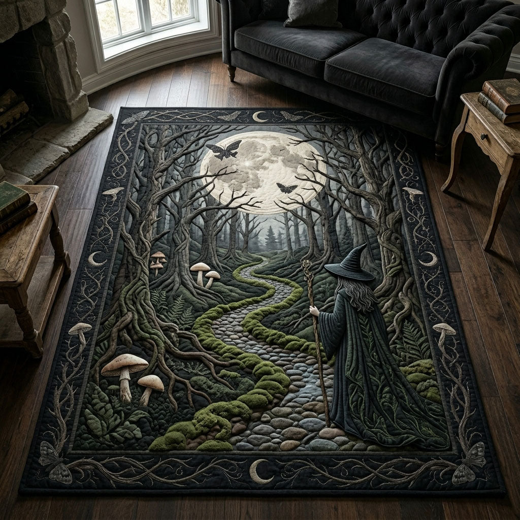 Dark Woodland Witch area rug in a living room