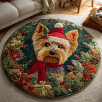 Dashing Yorkie Round Mat Rug - washable non-slip printed rug