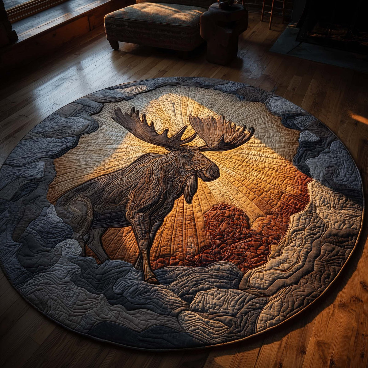 Dawn Spirit Moose Round Mat Rug - washable non-slip printed rug