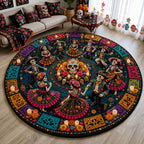 Day Of The Dead Dance Round Mat Rug - Nature Design | Serene Home Decor - washable non-slip printed rug