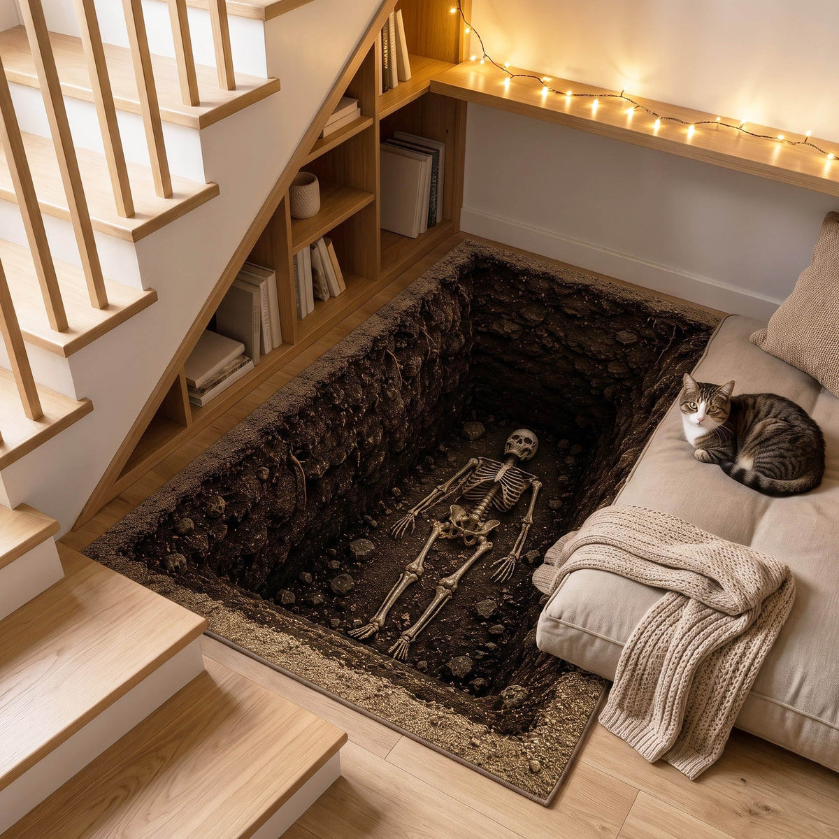 Deadly Hollow area rug in a living room