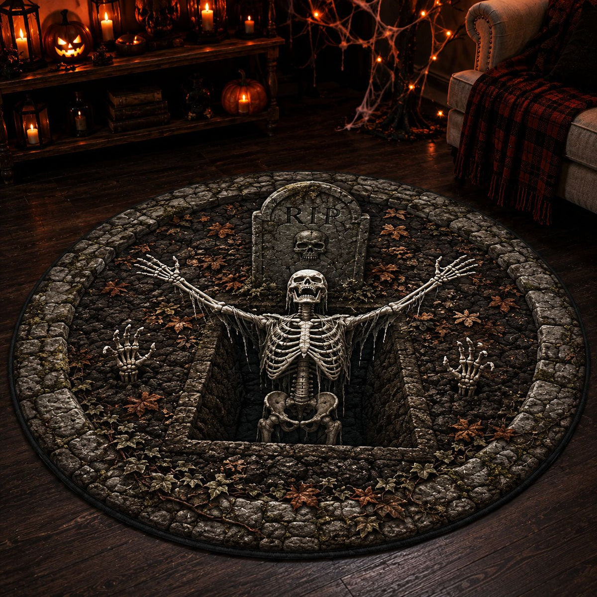 Death Awakening Round Mat Rug - washable non-slip printed rug