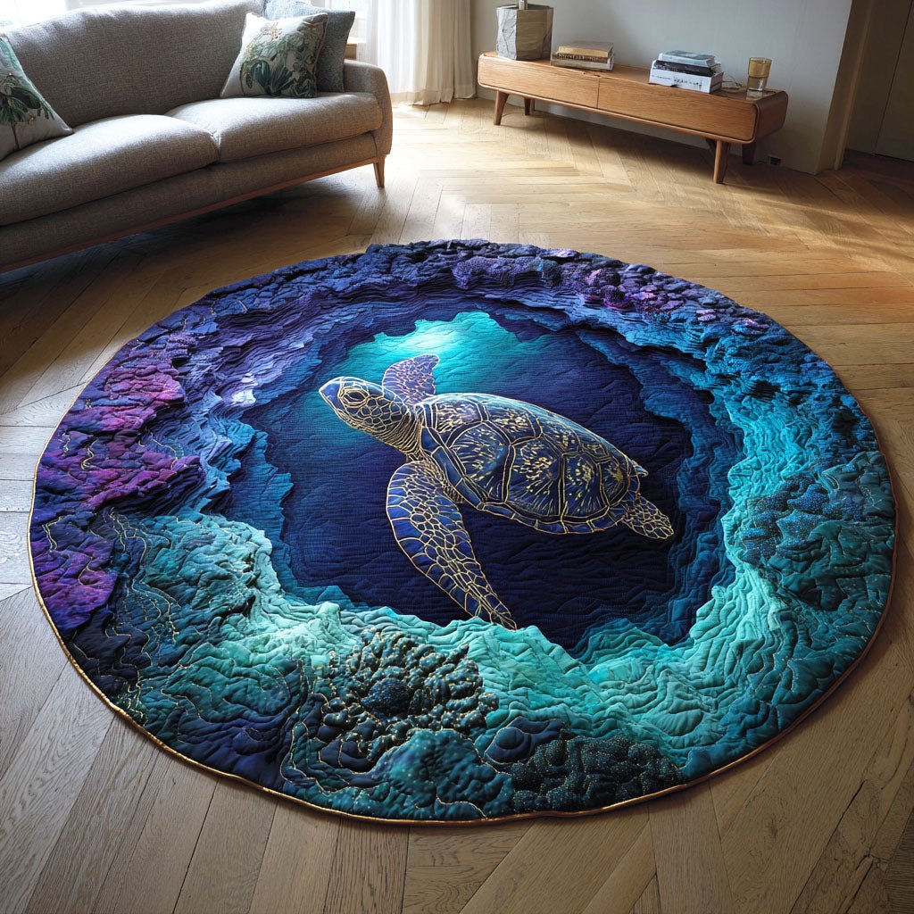 Deep Blue Drift Round Mat Rug - washable non-slip printed rug