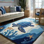 Deep Blue Turtle area rug in a living room