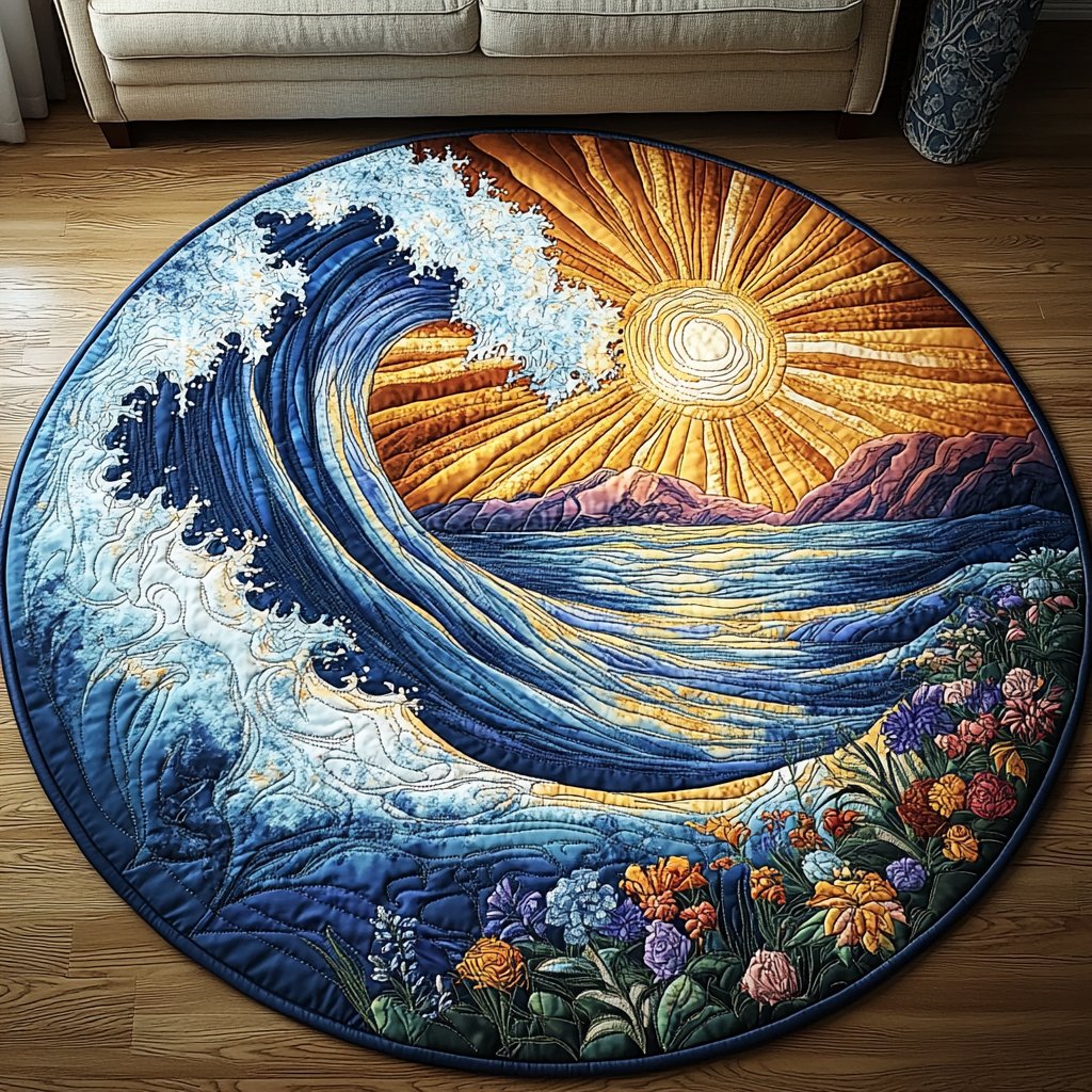 Deep Current Round Mat Rug - washable non-slip printed rug
