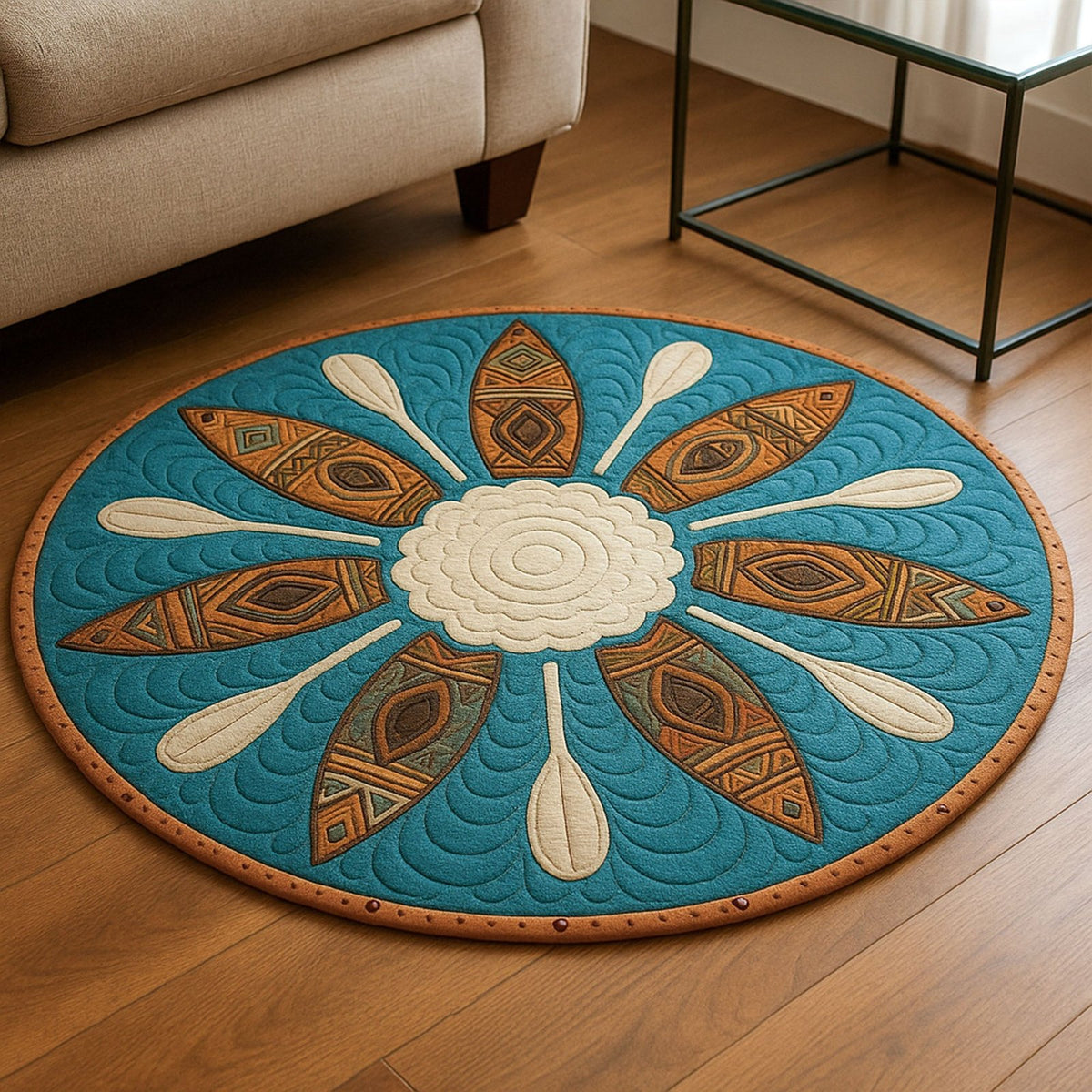 Deep Current (Design 2) Round Mat Rug - washable non-slip printed rug