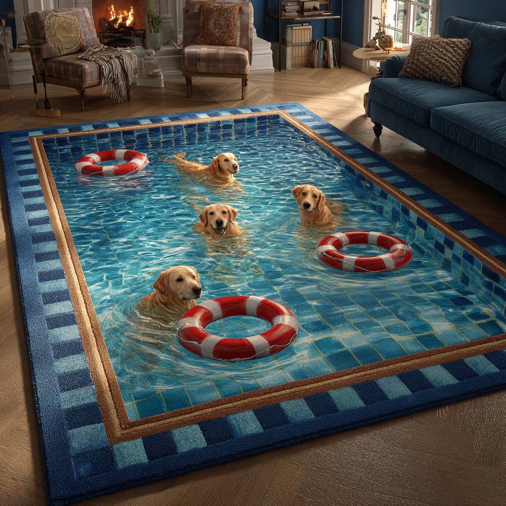 Deep Golden Retriever area rug in a living room